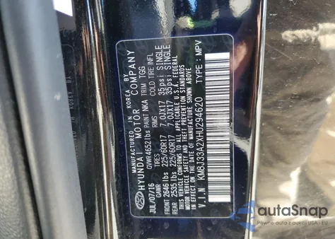 2017 Hyundai Tucson Limited z USA, uszkodzony, nr VIN KM8J33A2XHU294620